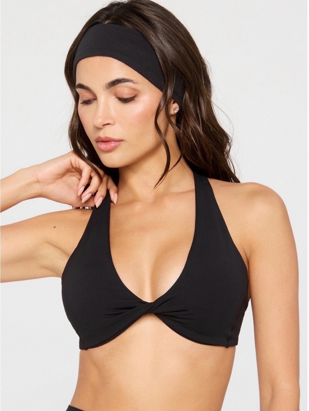 Fabletics Black Twist-Front Halter Crop Top